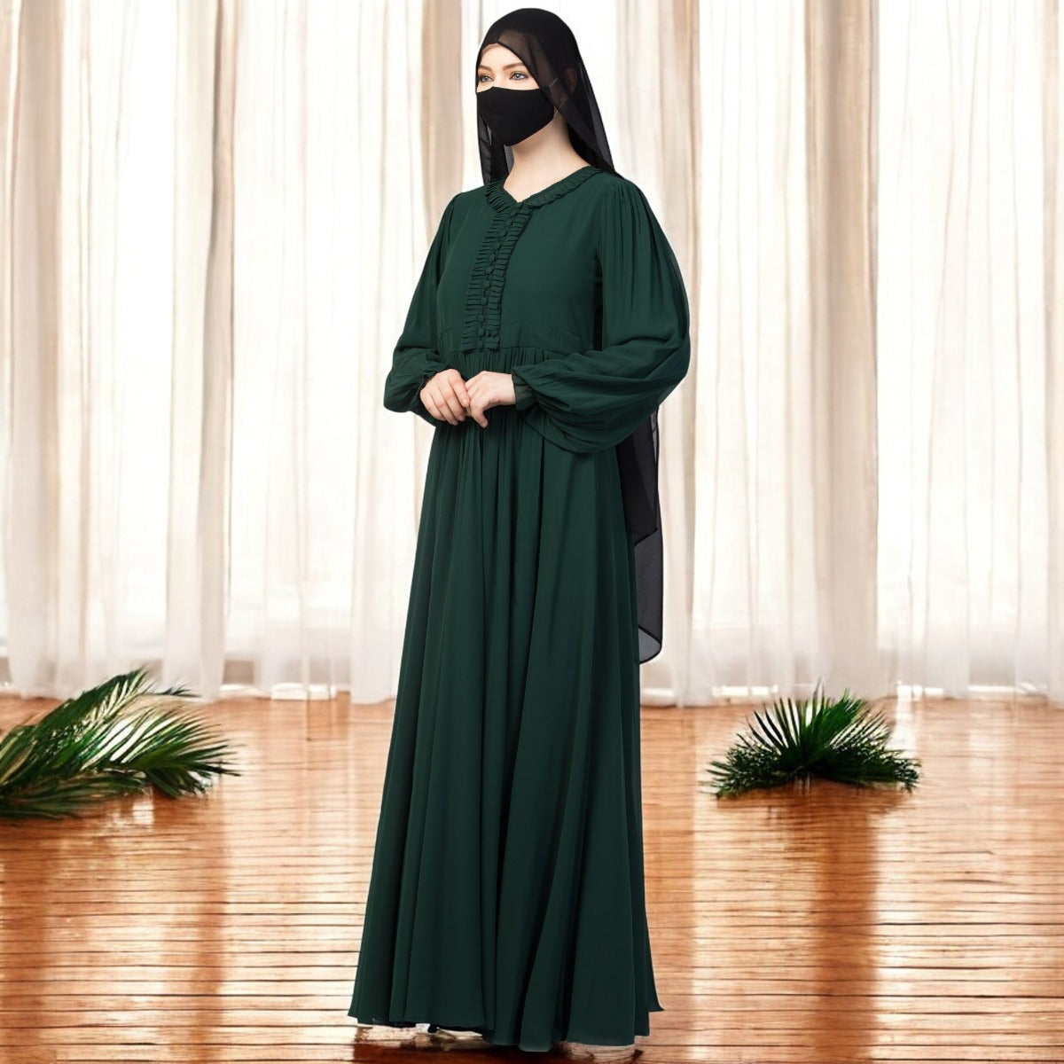 Occasion Wear Modest Dress With Umbrella Flare and Frills