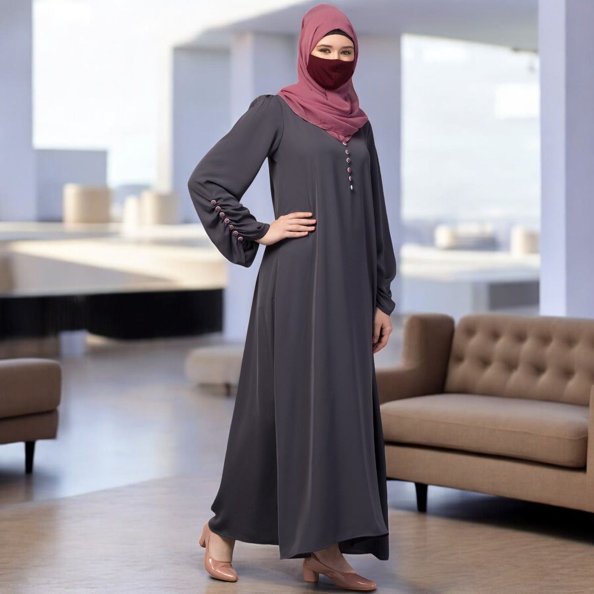 Simple Yet Stylish Abaya In Premium Stretchable Praada Fabric With Fabric Buttons