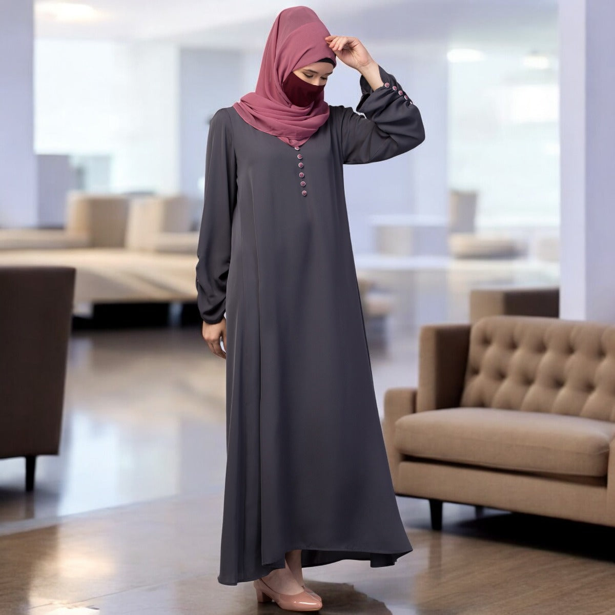 Simple Yet Stylish Abaya In Premium Stretchable Praada Fabric With Fabric Buttons