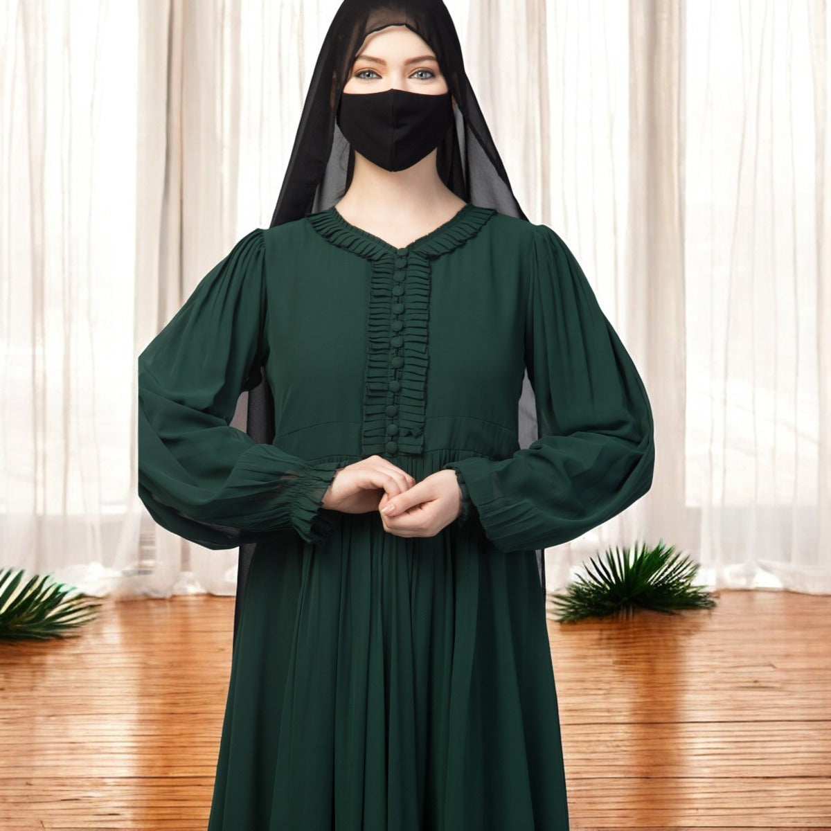 Occasion Wear Modest Dress With Umbrella Flare and Frills