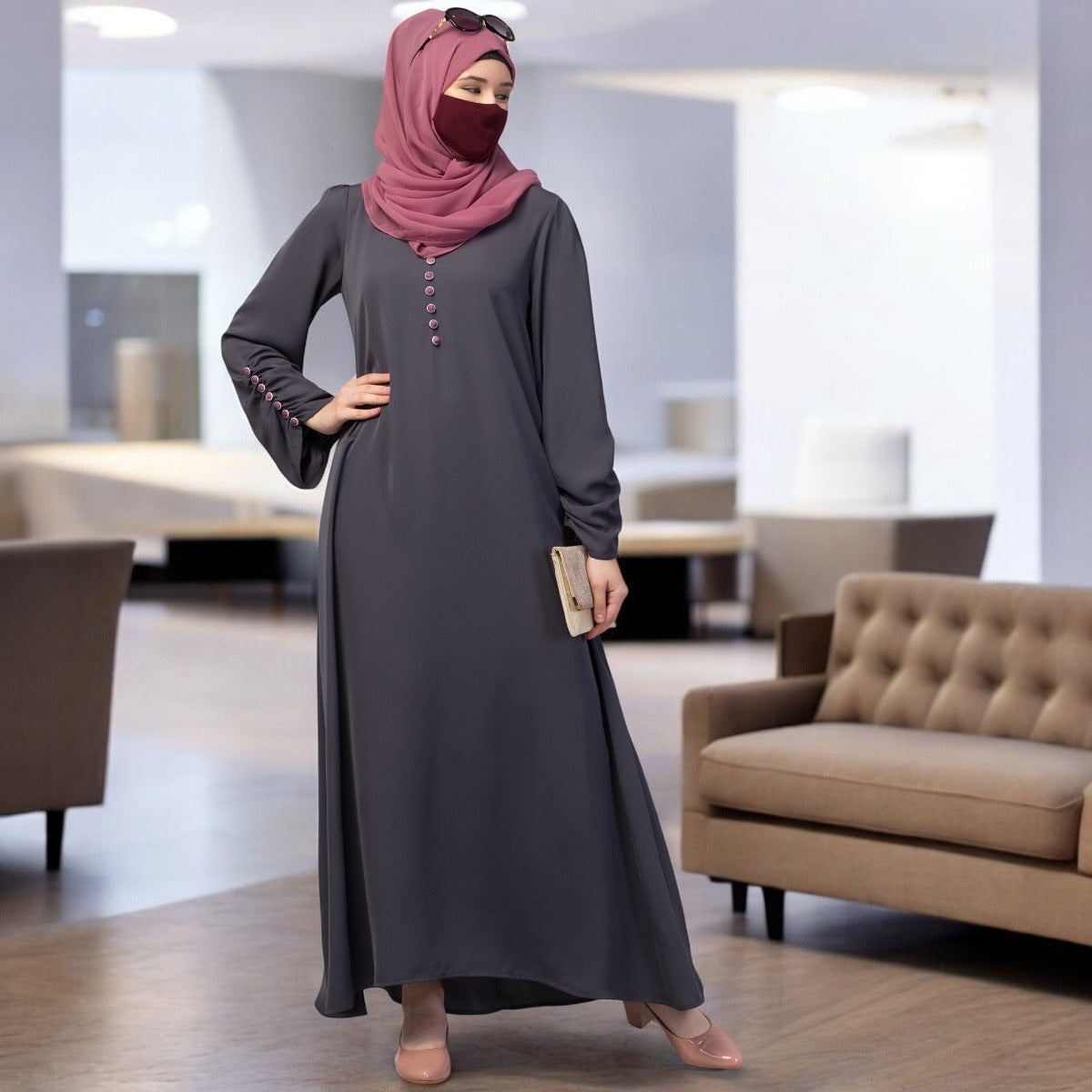 Simple Yet Stylish Abaya In Premium Stretchable Praada Fabric With Fabric Buttons