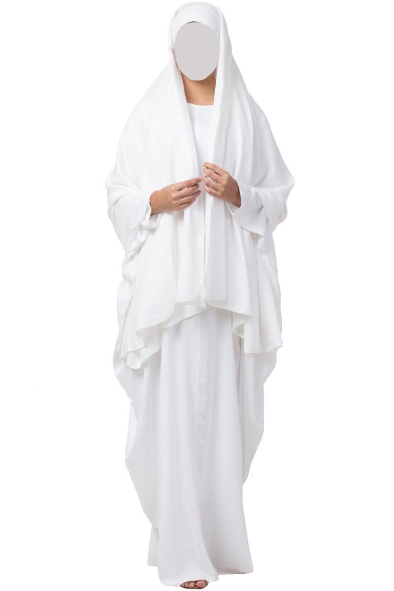 White kaftan and Irani Chadar Combo-Nida Matte Fabric