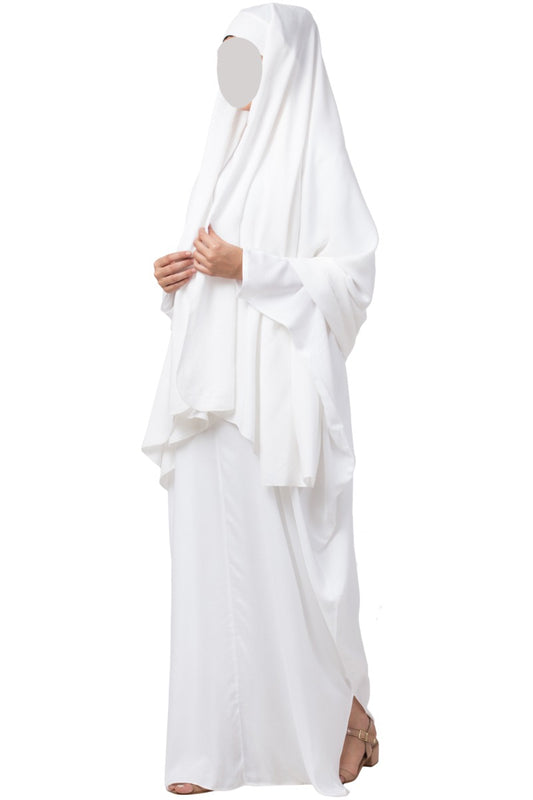 White kaftan and Irani Chadar Combo-Nida Matte Fabric