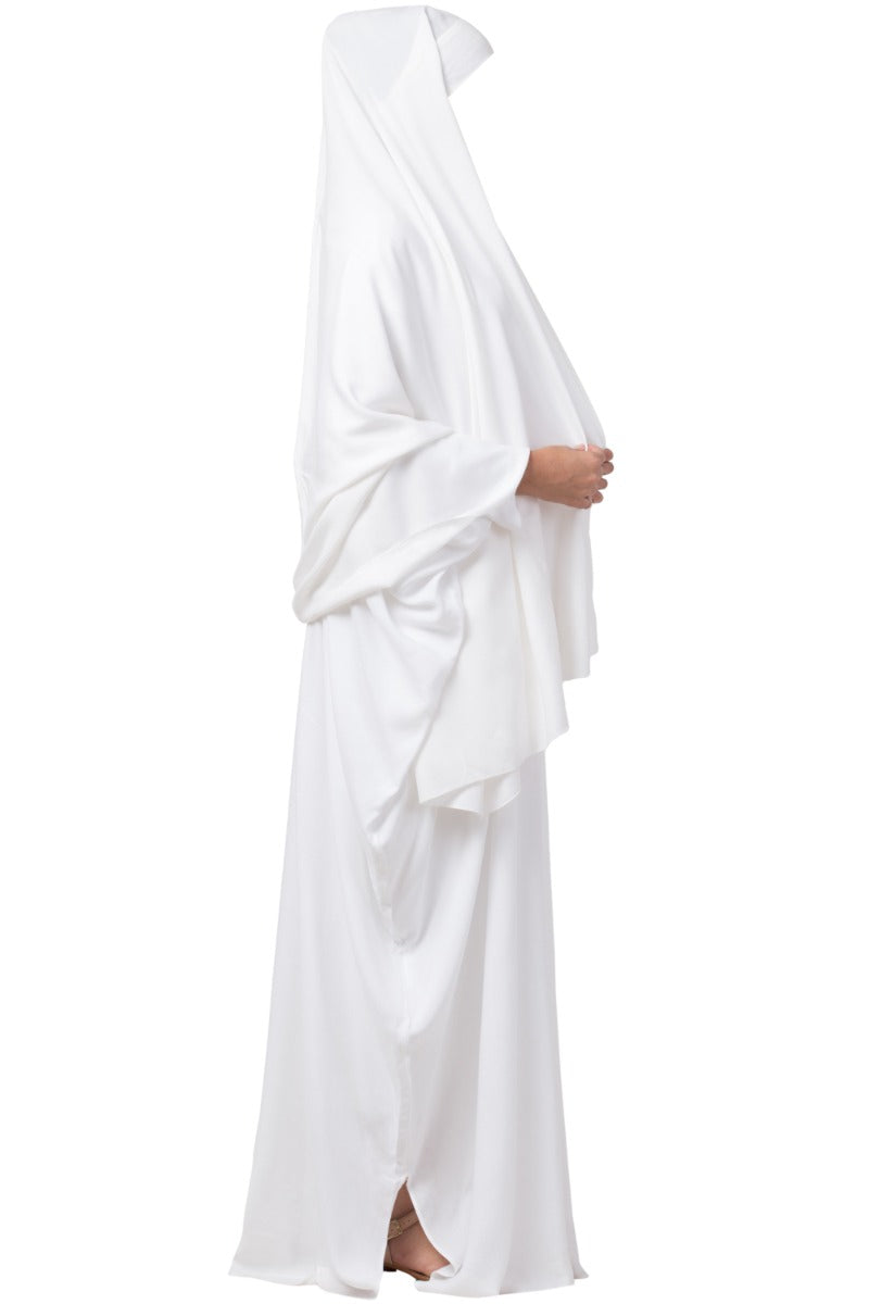 White kaftan and Irani Chadar Combo-Nida Matte Fabric