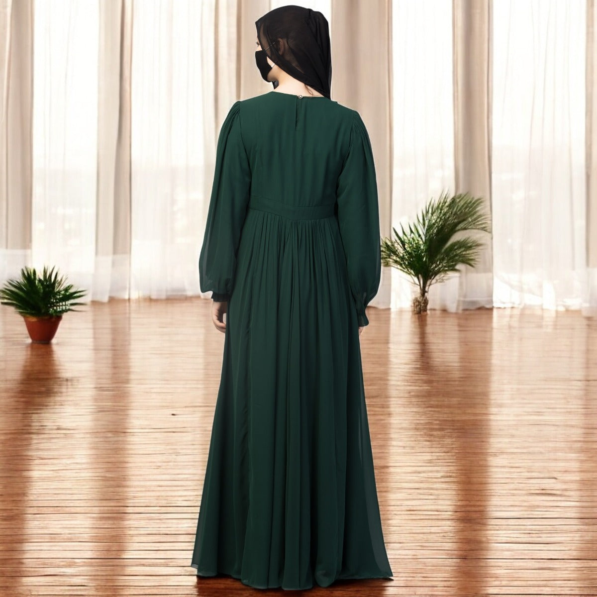 Occasion Wear Modest Dress With Umbrella Flare and Frills