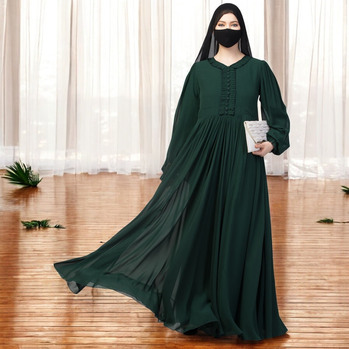 Occasion Wear Modest Dress With Umbrella Flare and Frills Bashariya By Arfeenz Life Style LLP(AAI-2559) Occasion Wear Modest Dress With Umbrella Flare and Frills Bashariya By Arfeenz Life Style LLP(AAI-2559)