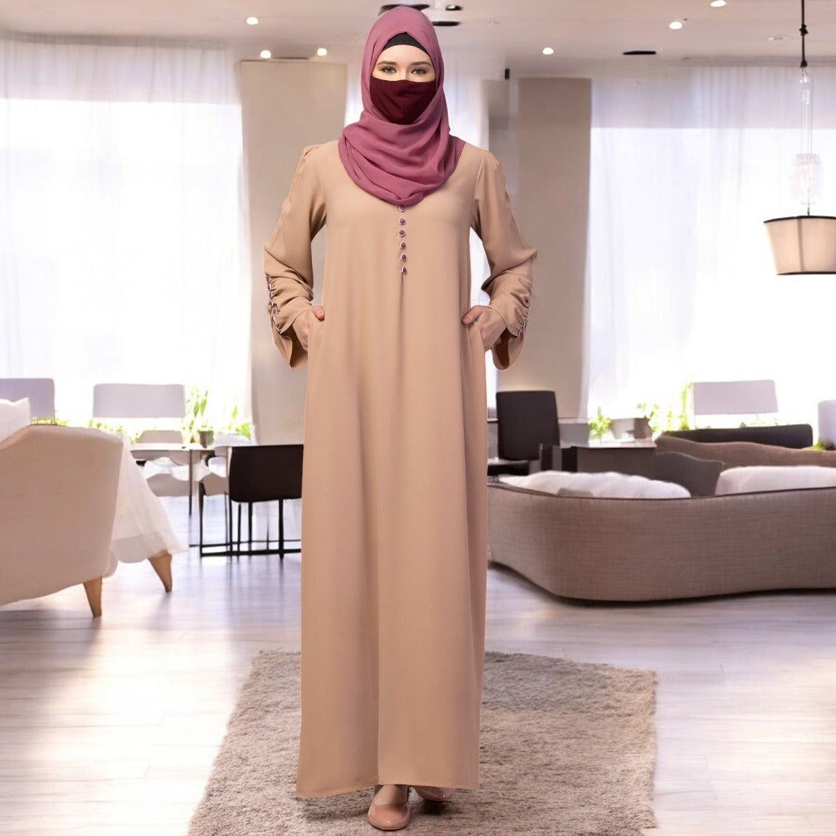 Simple Yet Stylish Abaya In Premium Stretchable Praada Fabric With Fabric Buttons