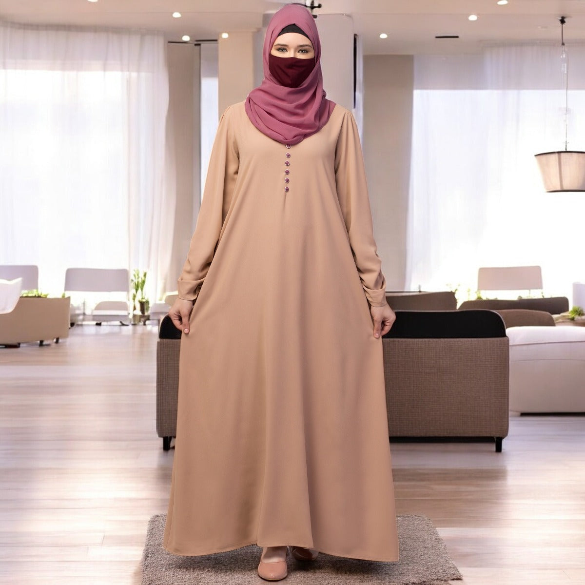 Simple Yet Stylish Abaya In Premium Stretchable Praada Fabric With Fabric Buttons