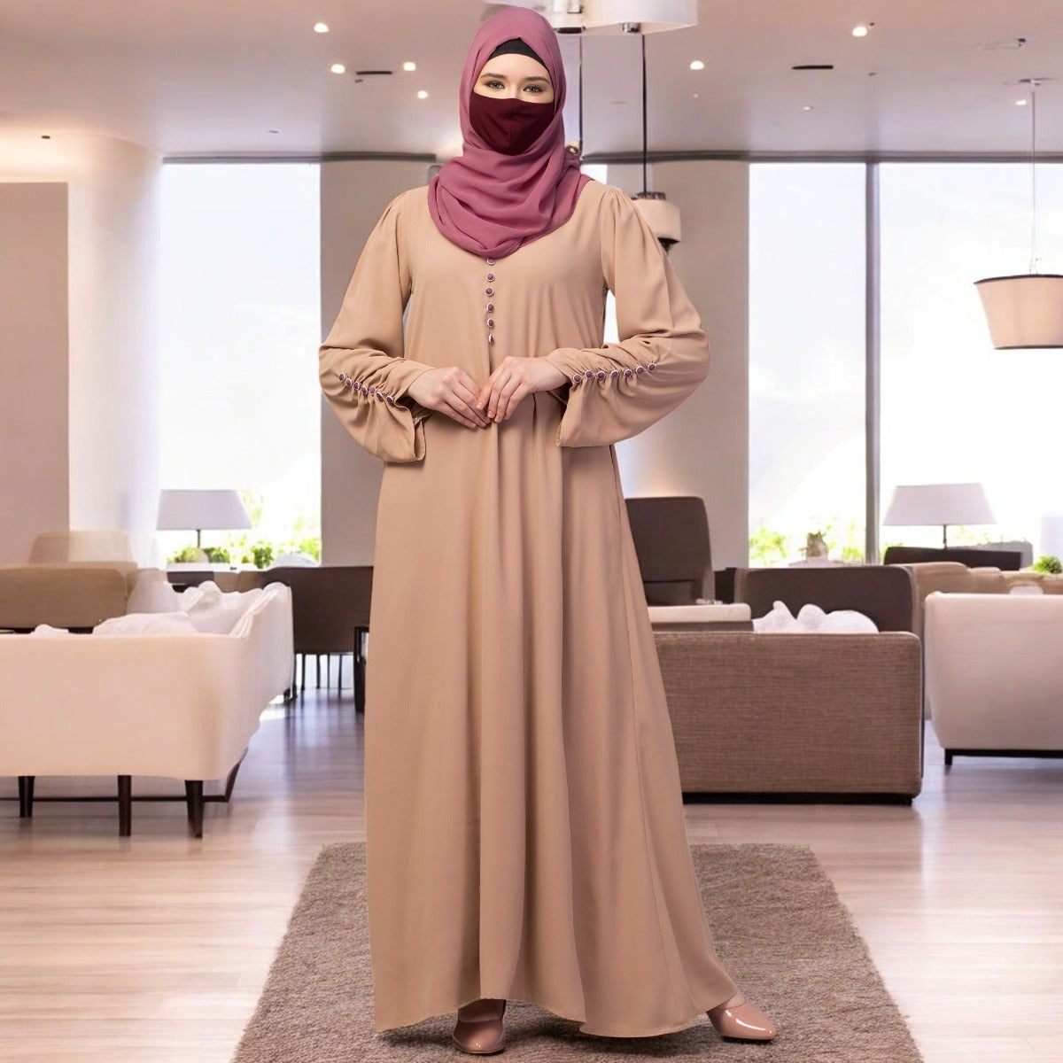 Simple Yet Stylish Abaya In Premium Stretchable Praada Fabric With Fabric Buttons