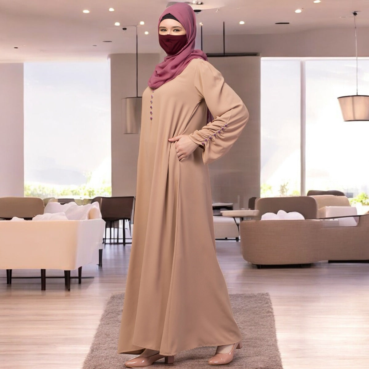 Simple Yet Stylish Abaya In Premium Stretchable Praada Fabric With Fabric Buttons