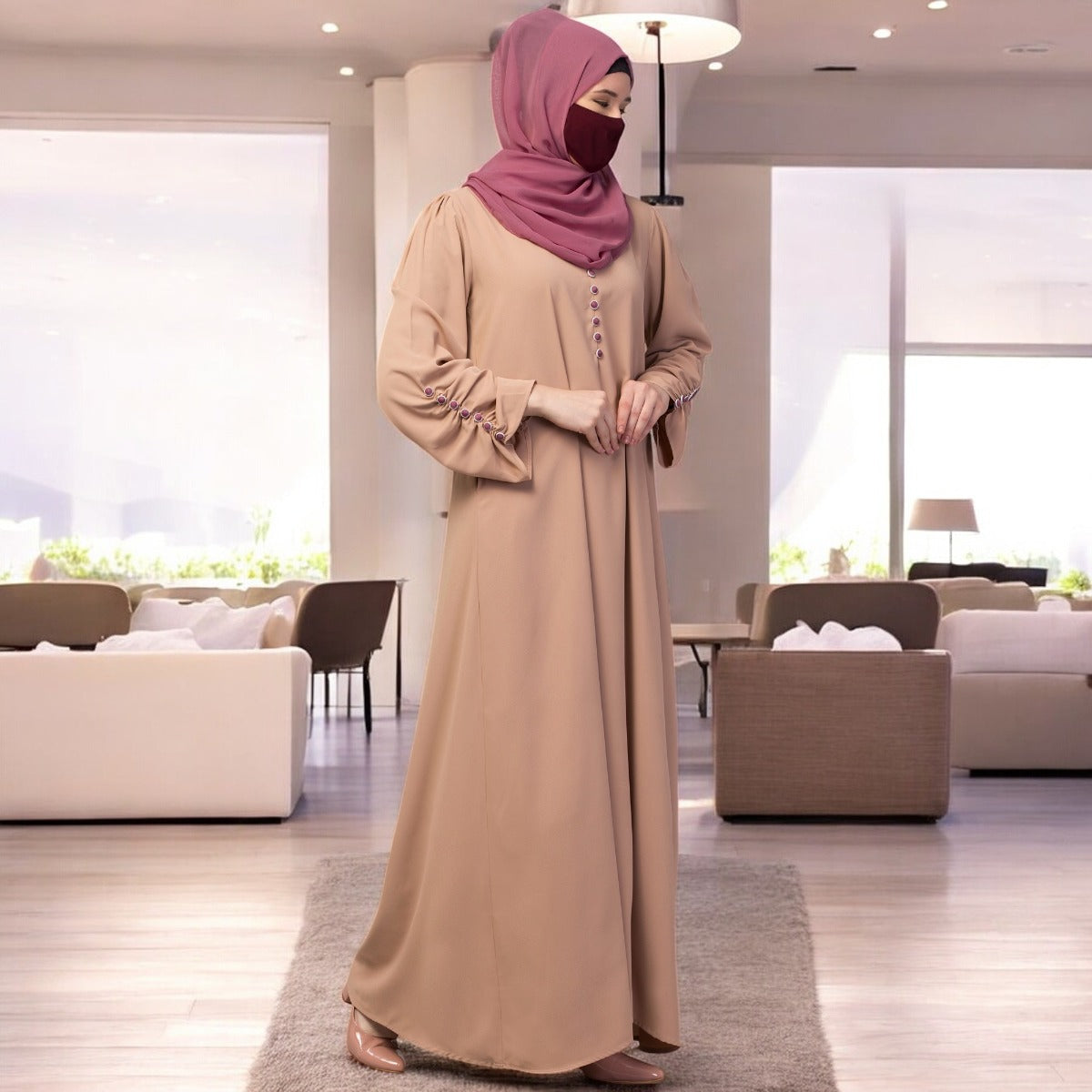 Simple Yet Stylish Abaya In Premium Stretchable Praada Fabric With Fabric Buttons