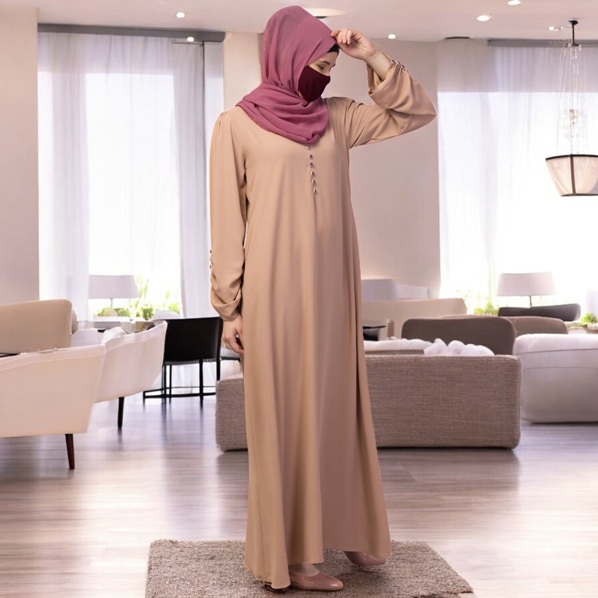 Simple Yet Stylish Abaya In Premium Stretchable Praada Fabric With Fabric Buttons