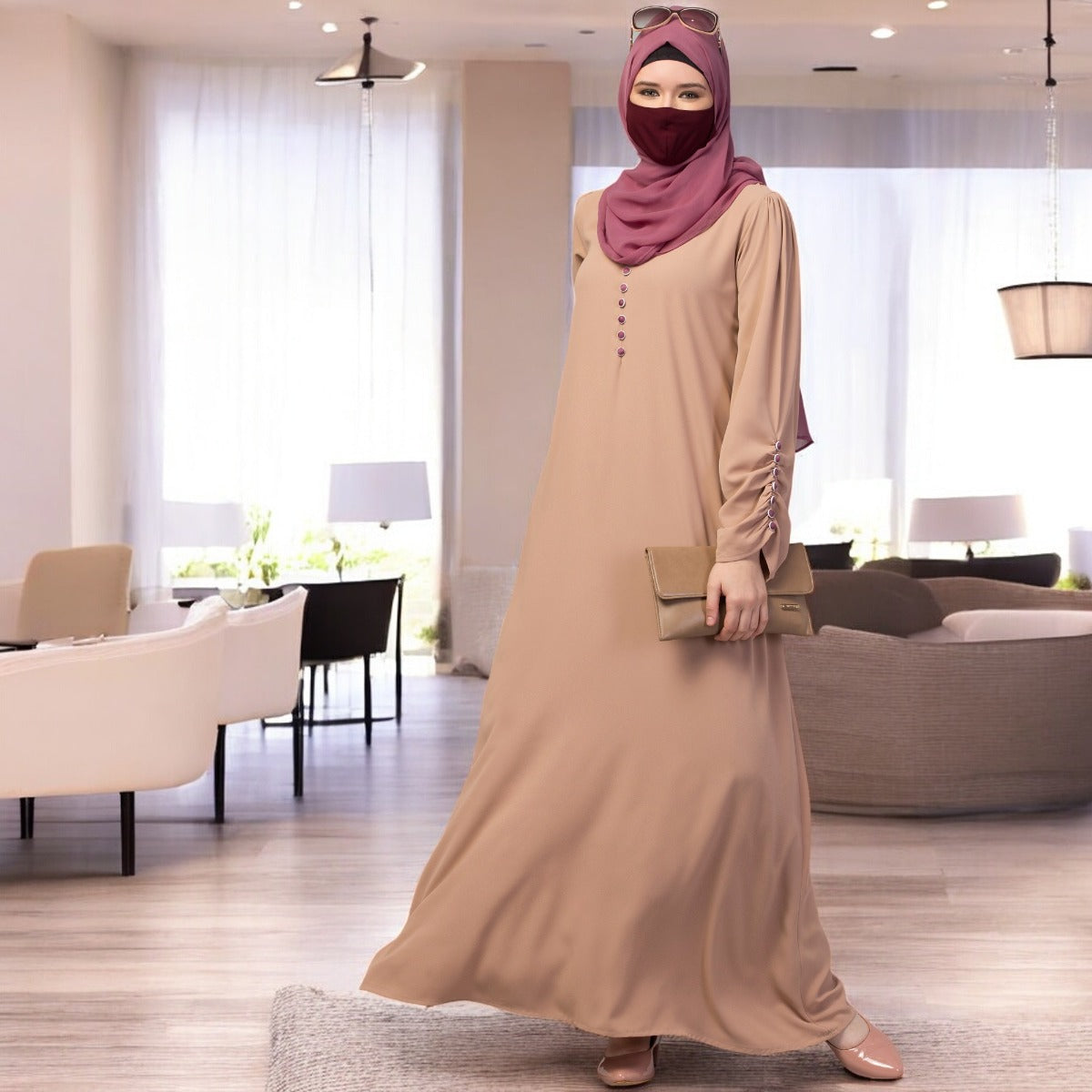 Simple Yet Stylish Abaya In Premium Stretchable Praada Fabric With Fabric Buttons