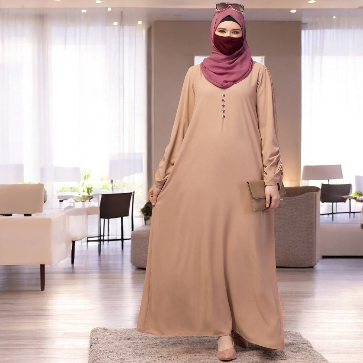 Simple Yet Stylish Abaya In Premium Stretchable Praada Fabric With Fabric Buttons
