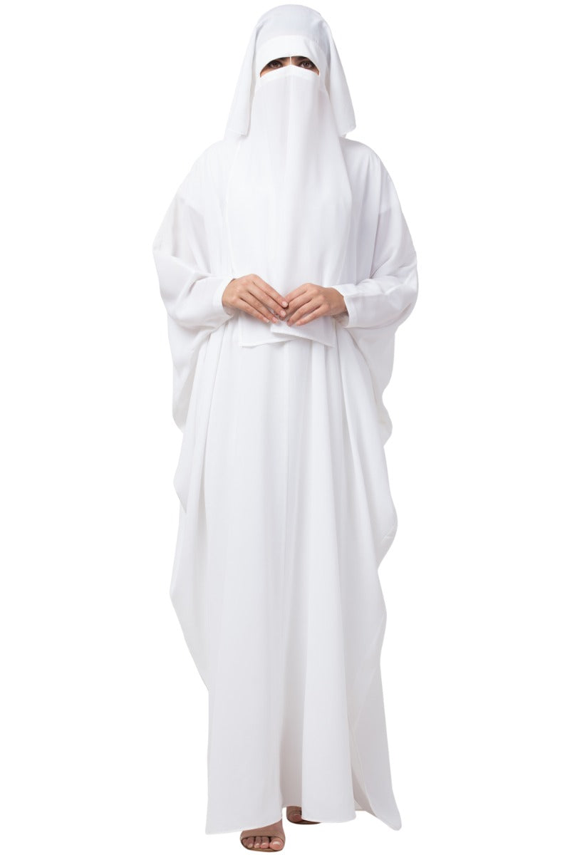 White Kaftan And Naqaab Combo-Nida Matte (Firdaus) Fabric