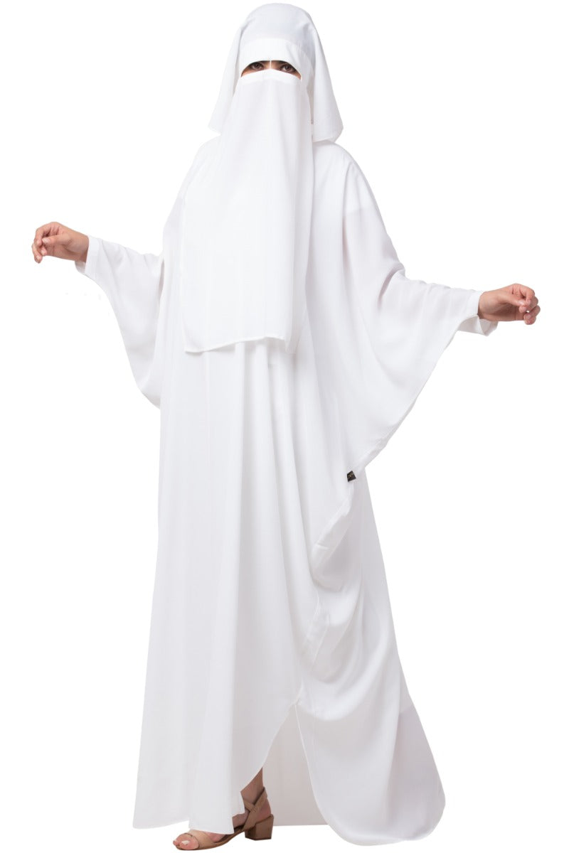 White Kaftan And Naqaab Combo-Nida Matte (Firdaus) Fabric