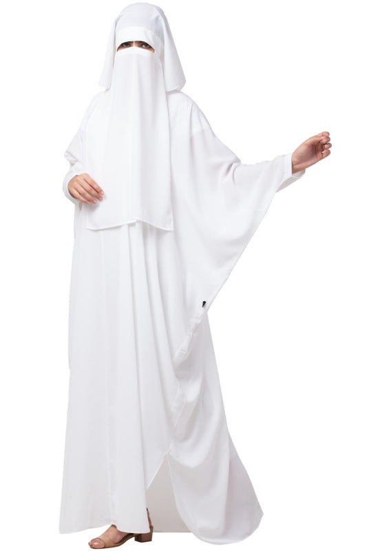 White Kaftan And Naqaab Combo-Nida Matte (Firdaus) Fabric