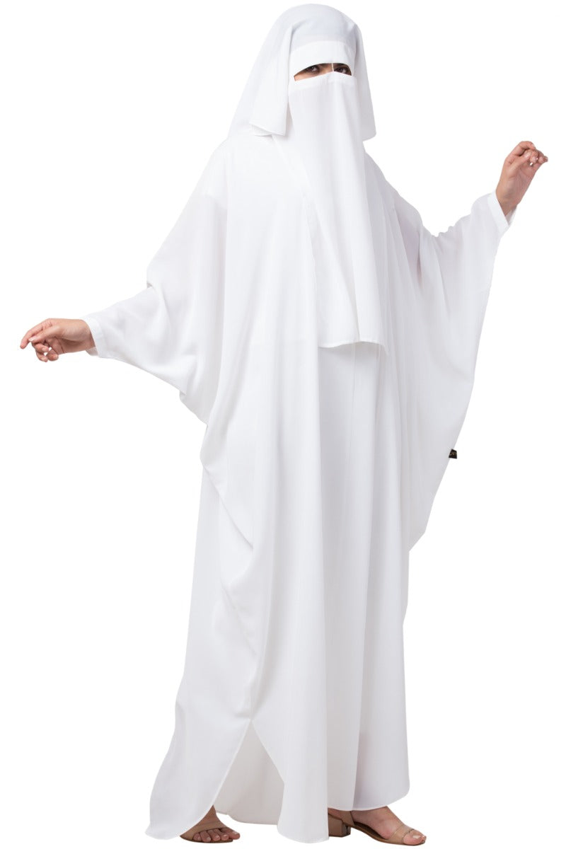 White Kaftan And Naqaab Combo-Nida Matte (Firdaus) Fabric