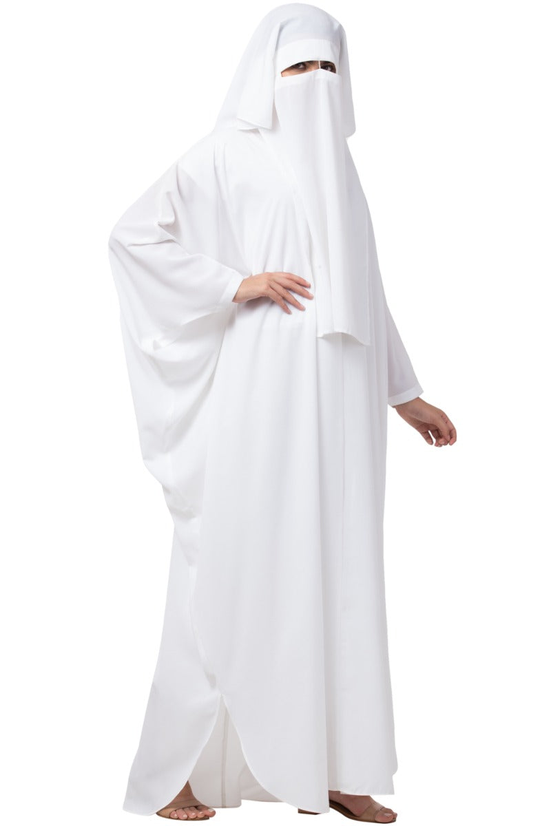 White Kaftan And Naqaab Combo-Nida Matte (Firdaus) Fabric
