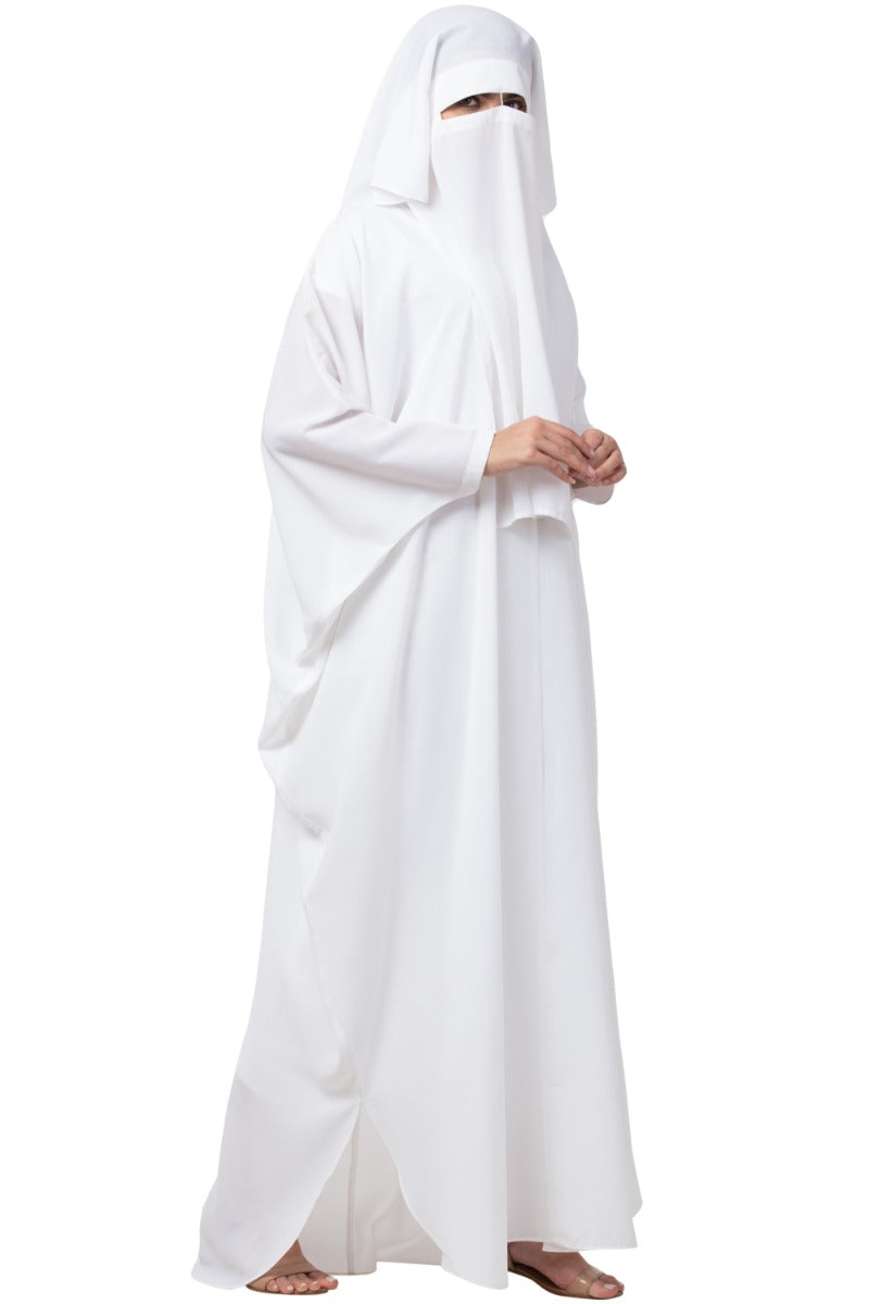 White Kaftan And Naqaab Combo-Nida Matte (Firdaus) Fabric