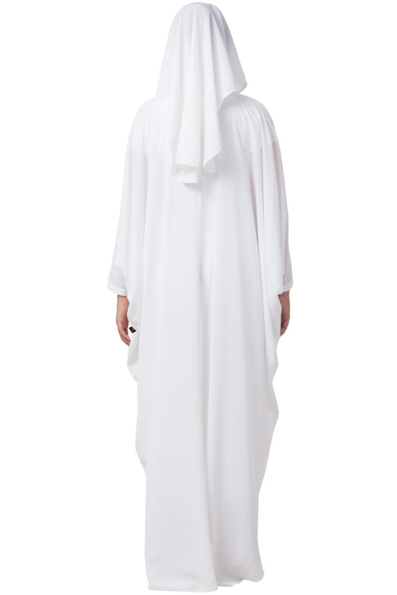 White Kaftan And Naqaab Combo-Nida Matte (Firdaus) Fabric