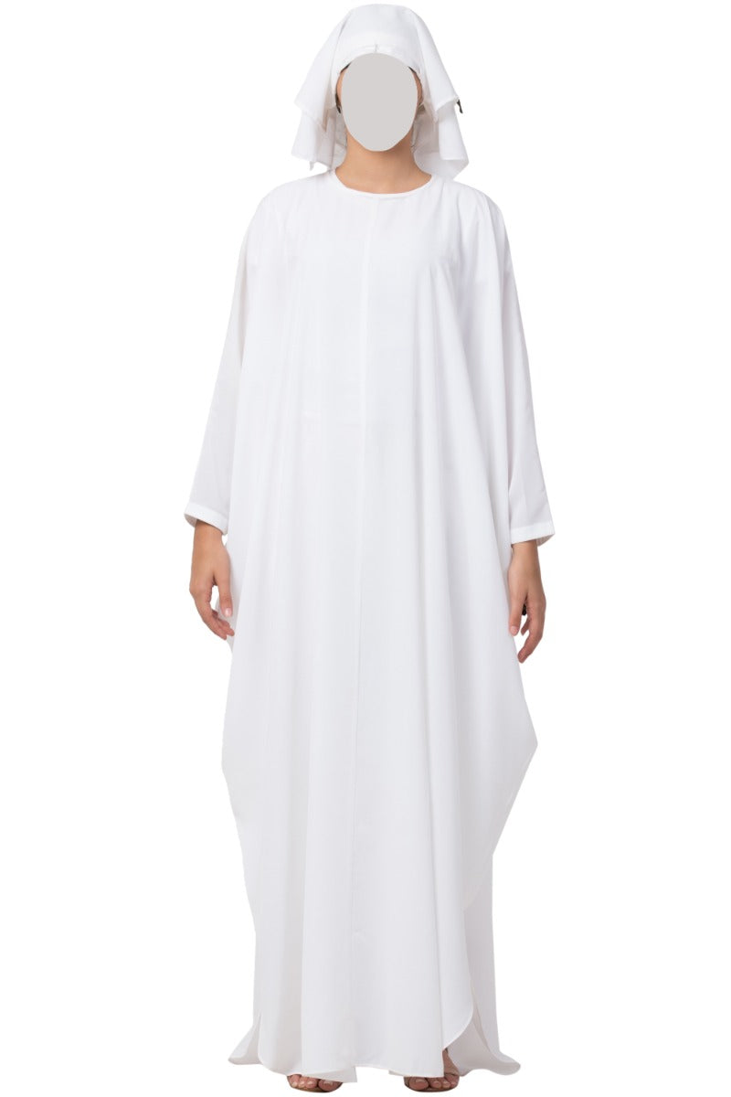 White Kaftan And Naqaab Combo-Nida Matte (Firdaus) Fabric
