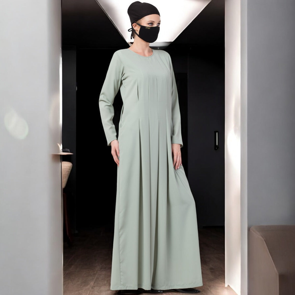 Bashariya-Modest Abaya Dress With Inward Pleats