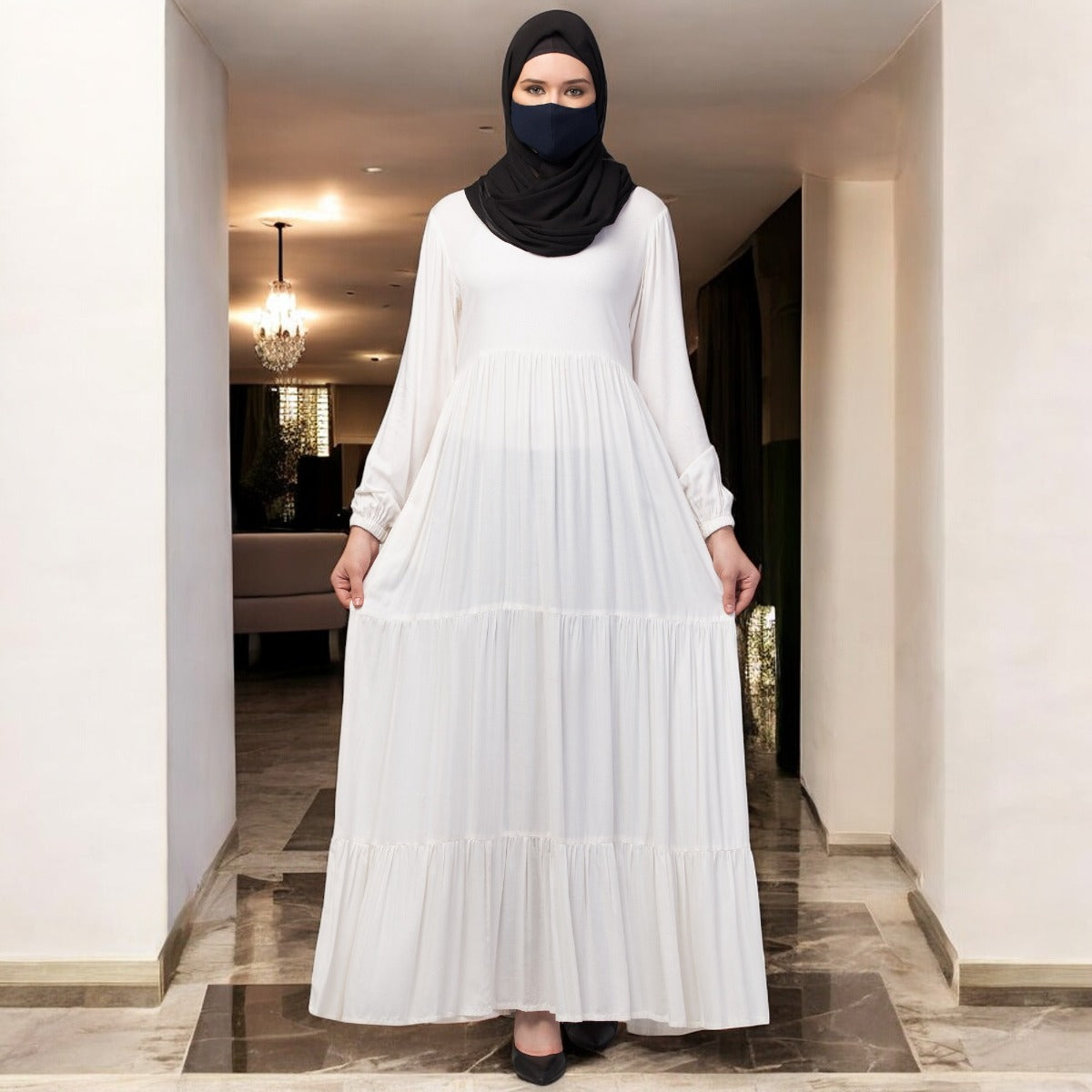 Multi Layered Abaya Dress In Rayon Fabric For Summers