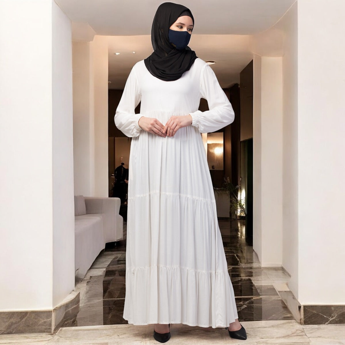 Multi Layered Abaya Dress In Rayon Fabric For Summers