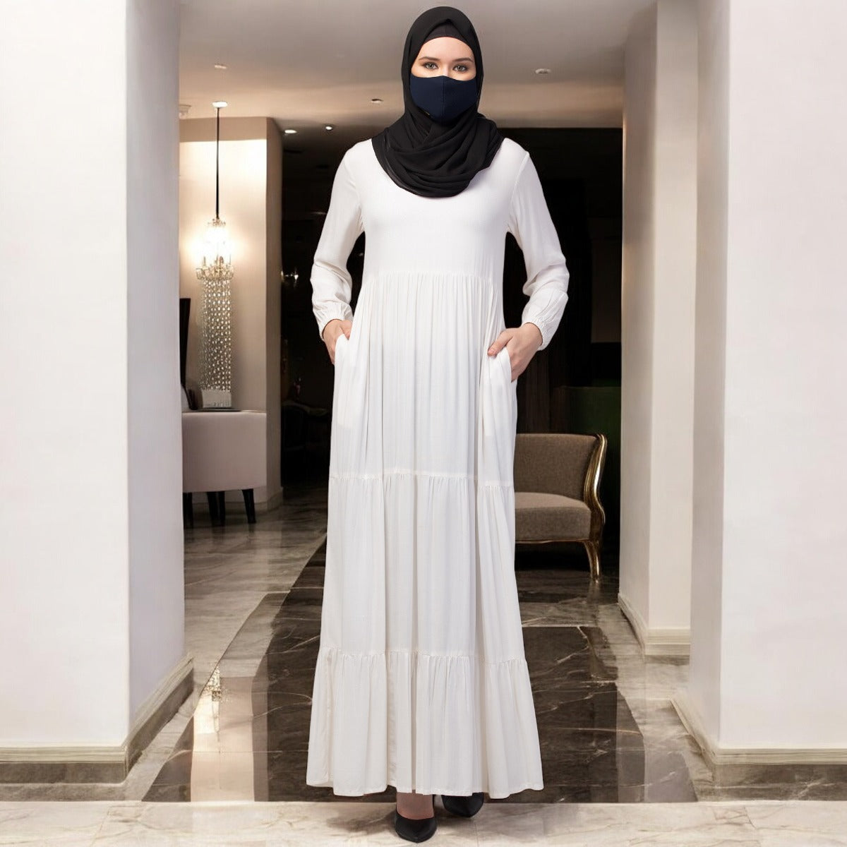 Multi Layered Abaya Dress In Rayon Fabric For Summers
