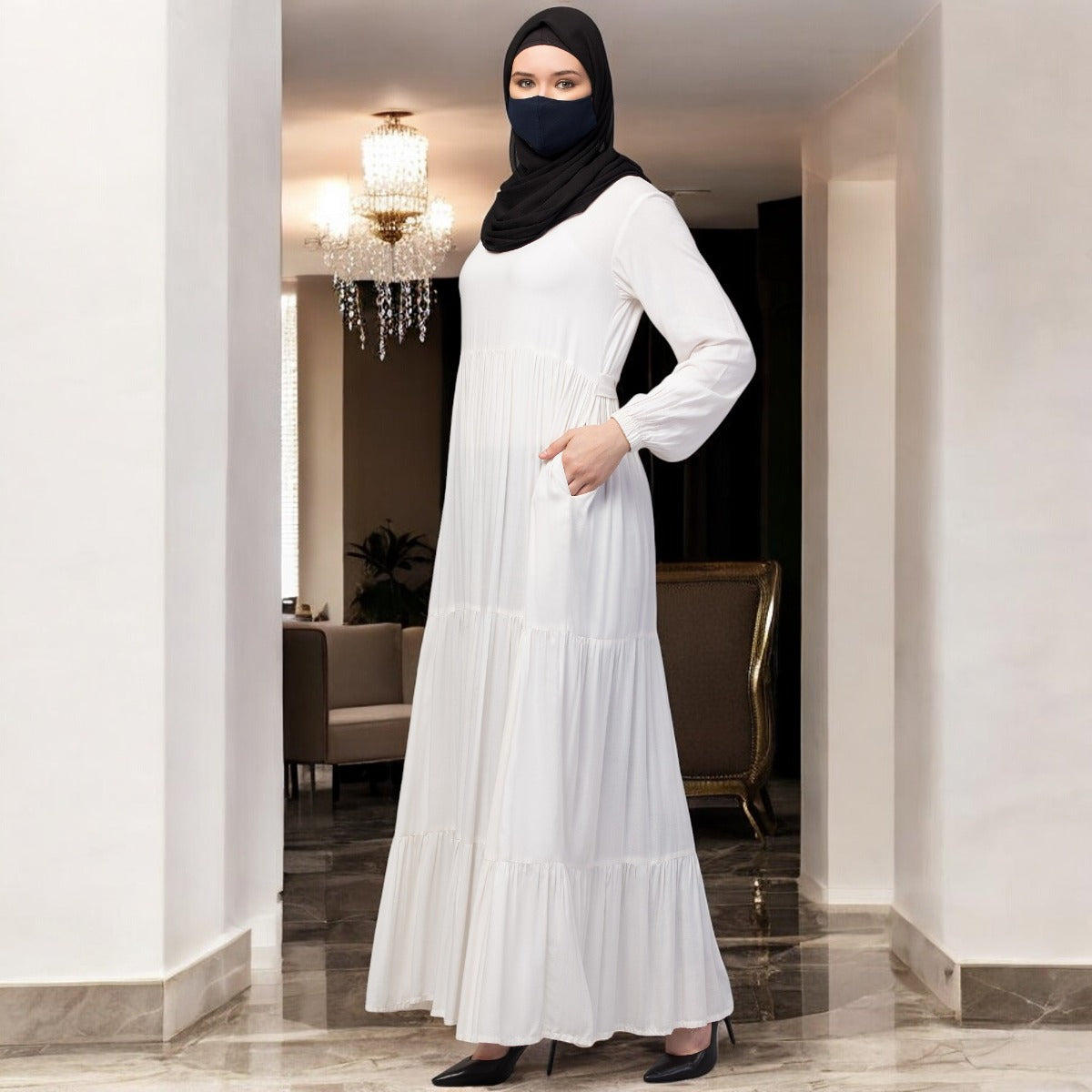 Multi Layered Abaya Dress In Rayon Fabric For Summers