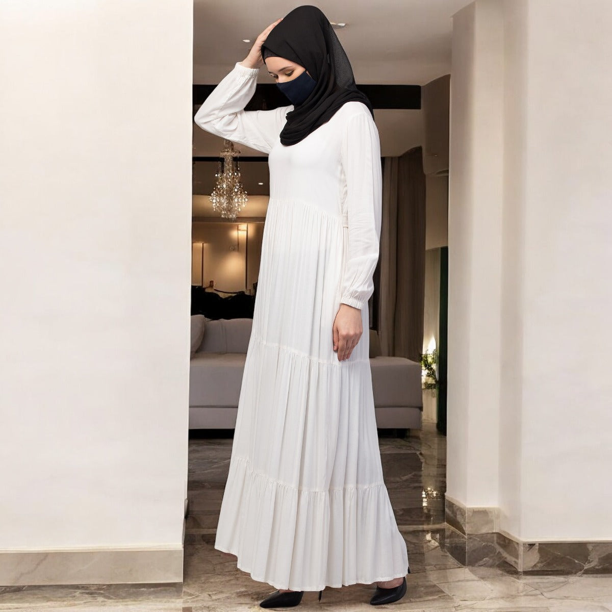 Multi Layered Abaya Dress In Rayon Fabric For Summers