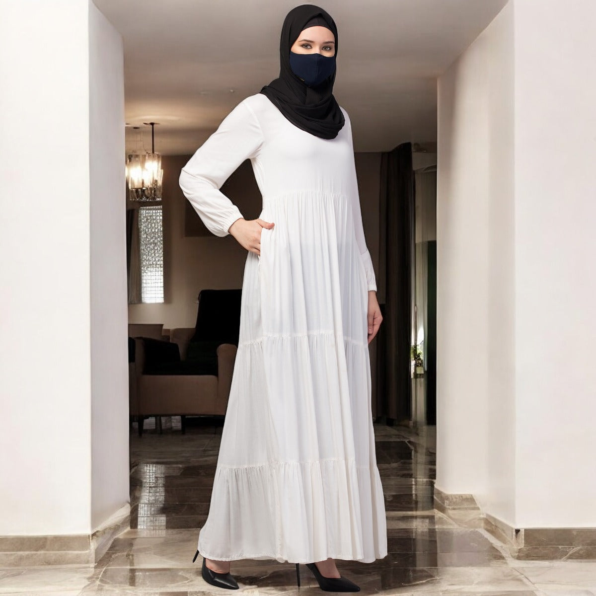 Multi Layered Abaya Dress In Rayon Fabric For Summers