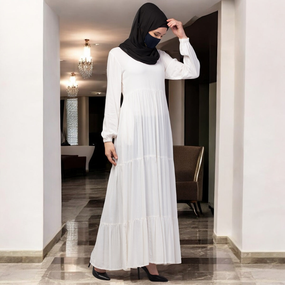 Multi Layered Abaya Dress In Rayon Fabric For Summers