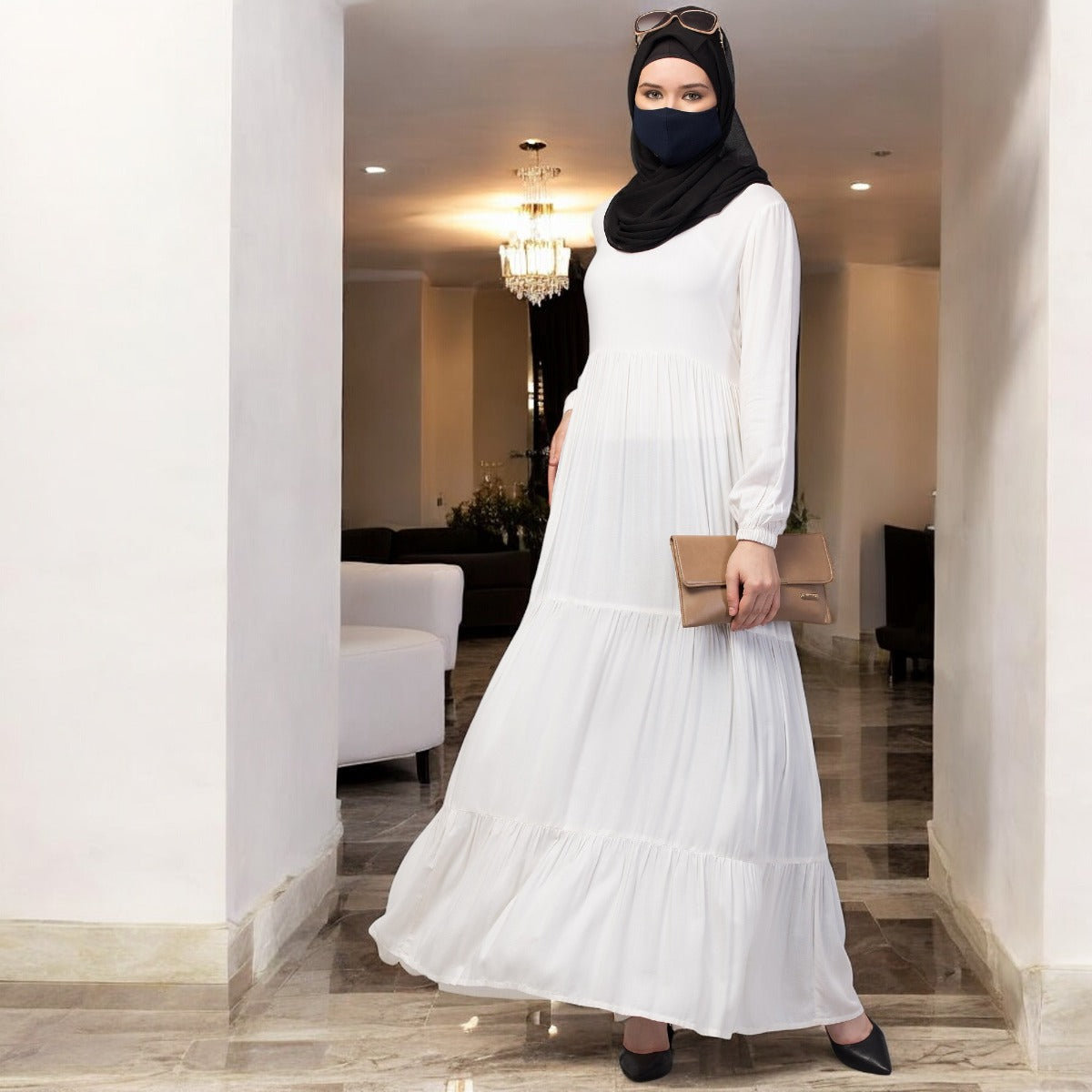 Multi Layered Abaya Dress In Rayon Fabric For Summers