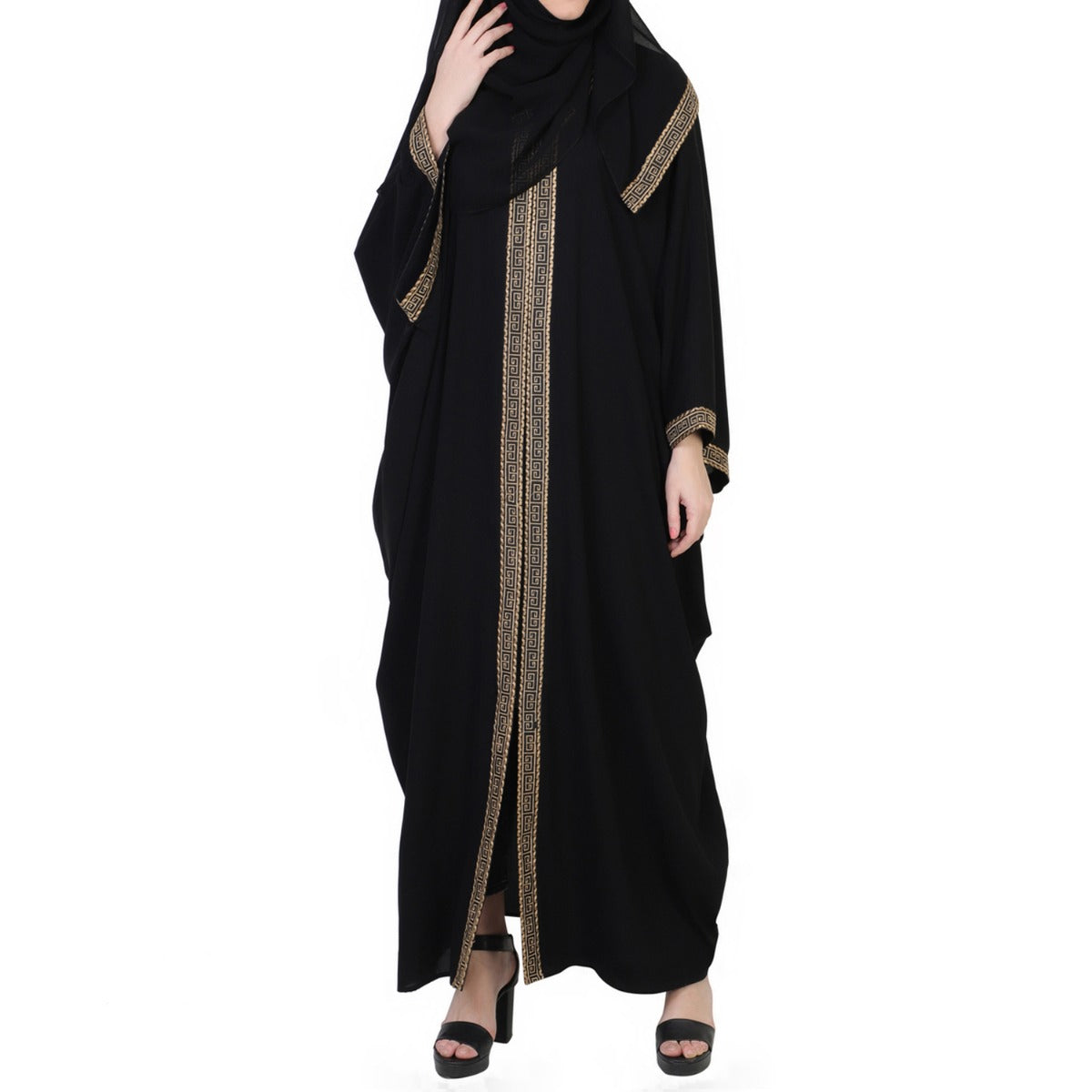 Elegant Designs of Burqa: Front Open Kaftan with Lace Placket and Matching Stole