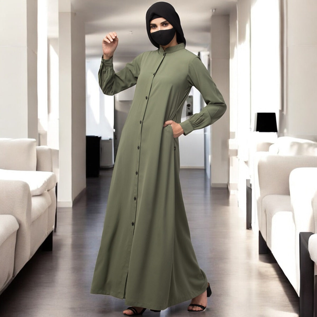 Front Open Abaya With Pockets