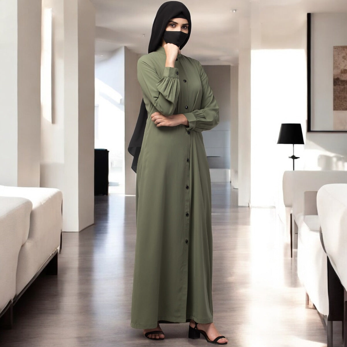 Front Open Abaya With Pockets