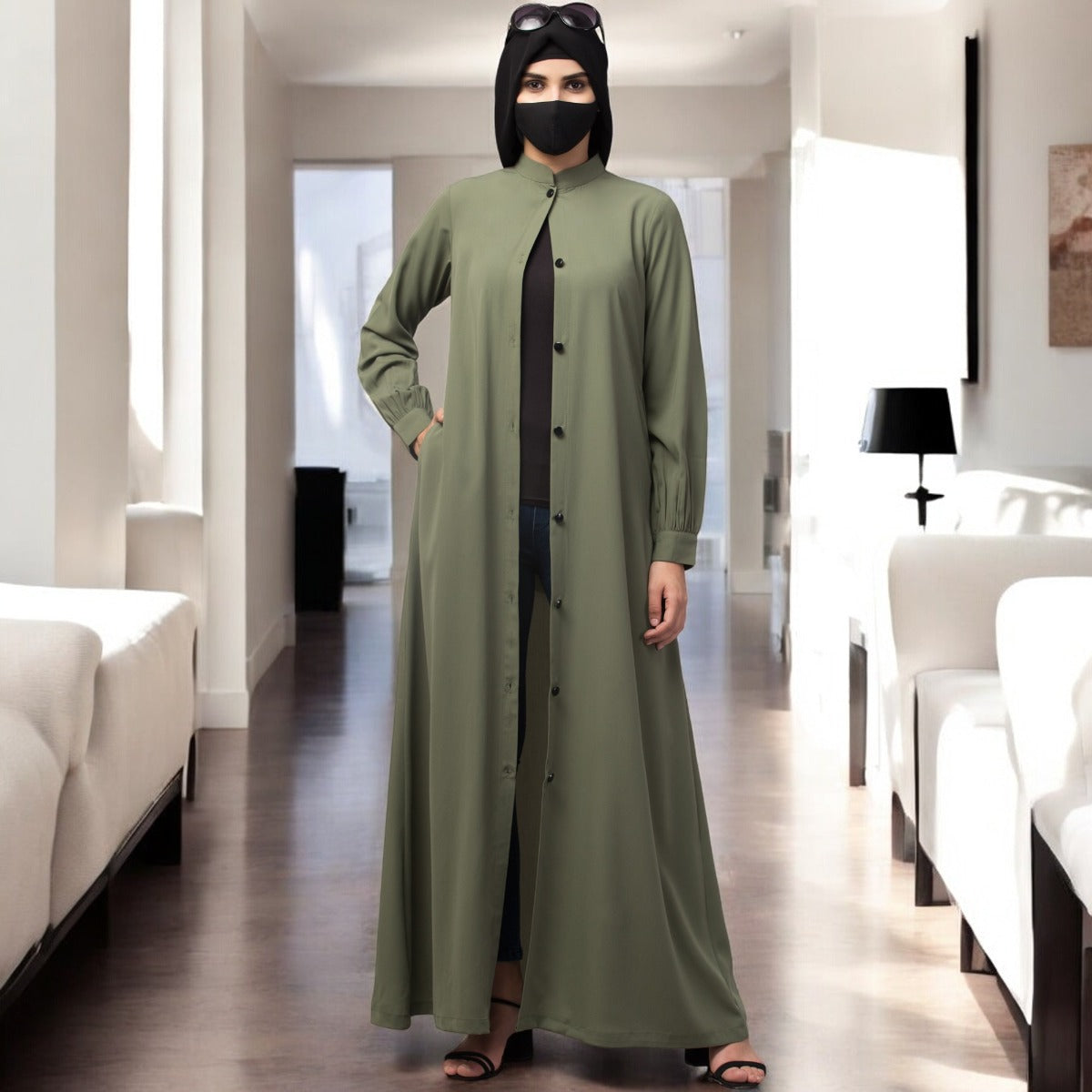 Front Open Abaya With Pockets