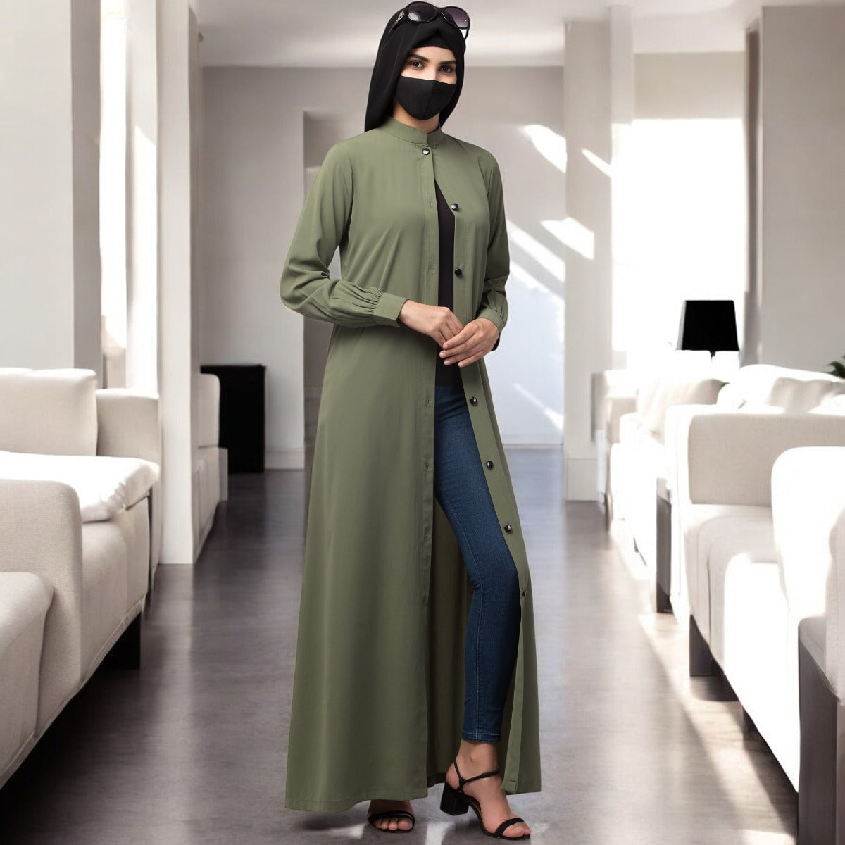 Front Open Abaya With Pockets