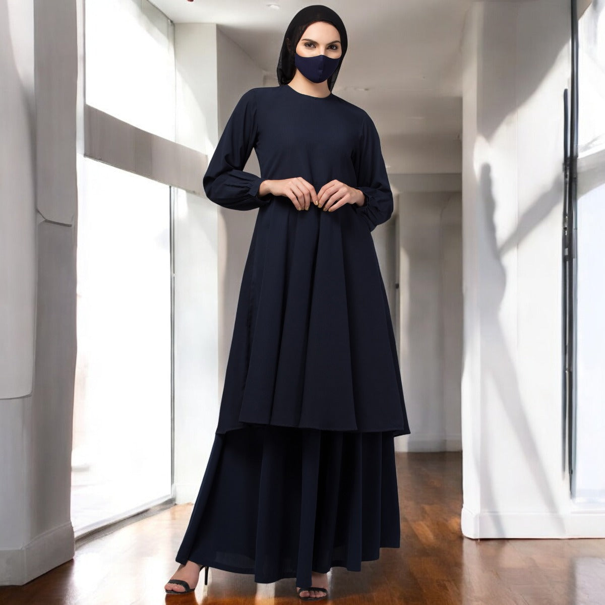 Modest Co-ord Set: Designer Loose Fit Top with Frills and Flared Skirt