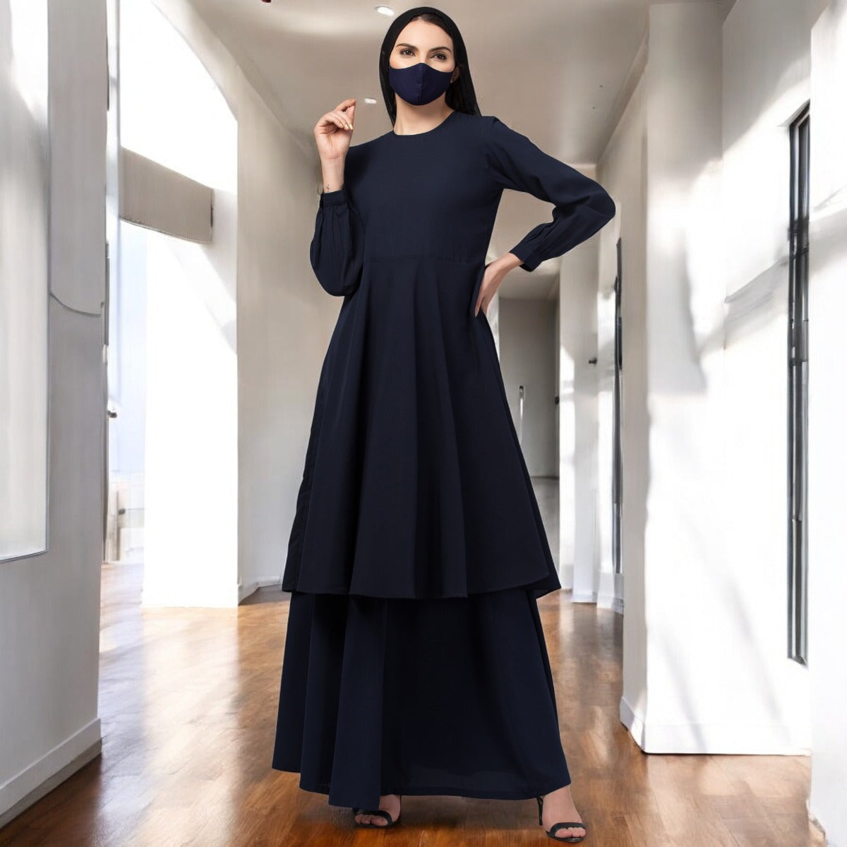 Modest Co-ord Set: Designer Loose Fit Top with Frills and Flared Skirt