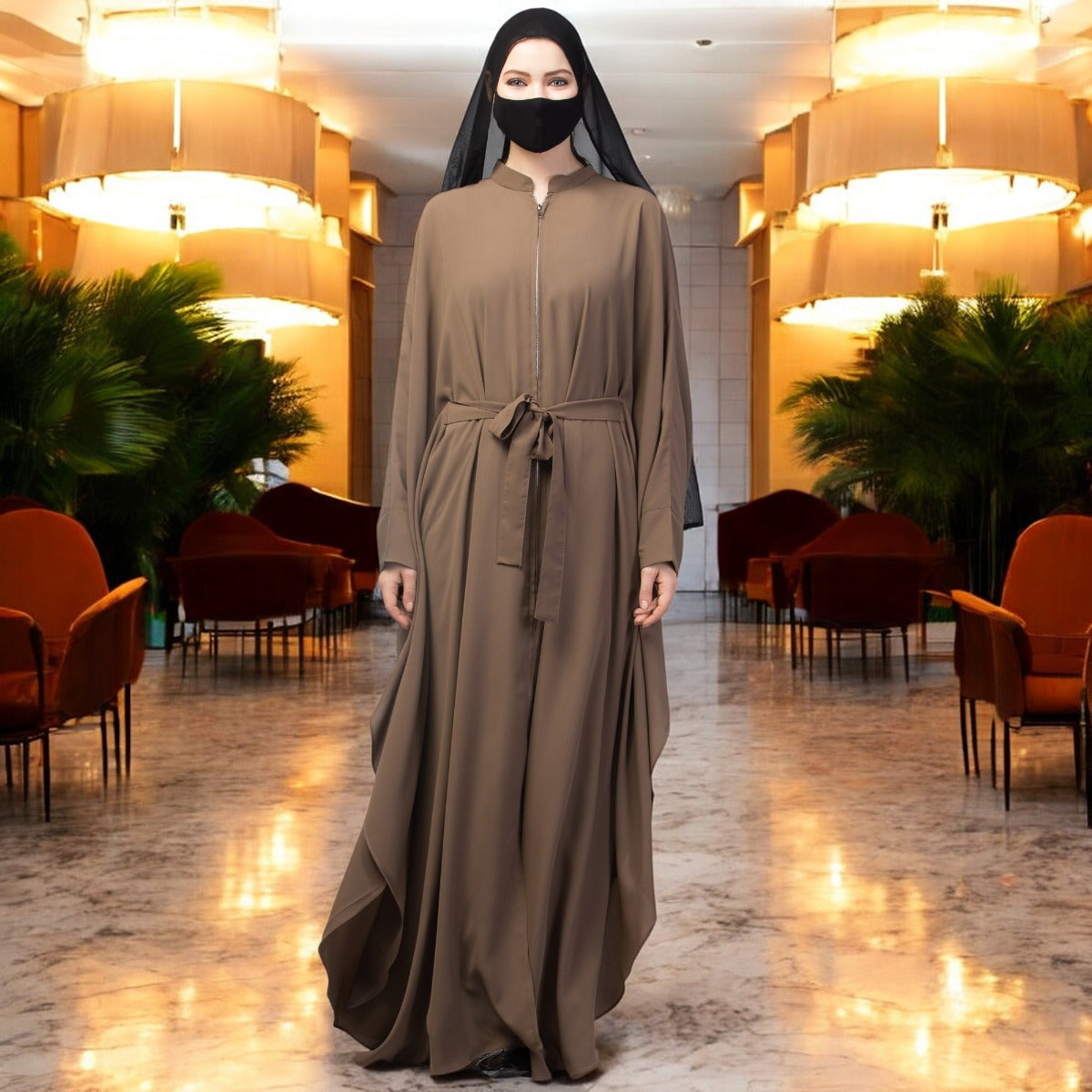 Front Open Kaftan Abaya With Zipper