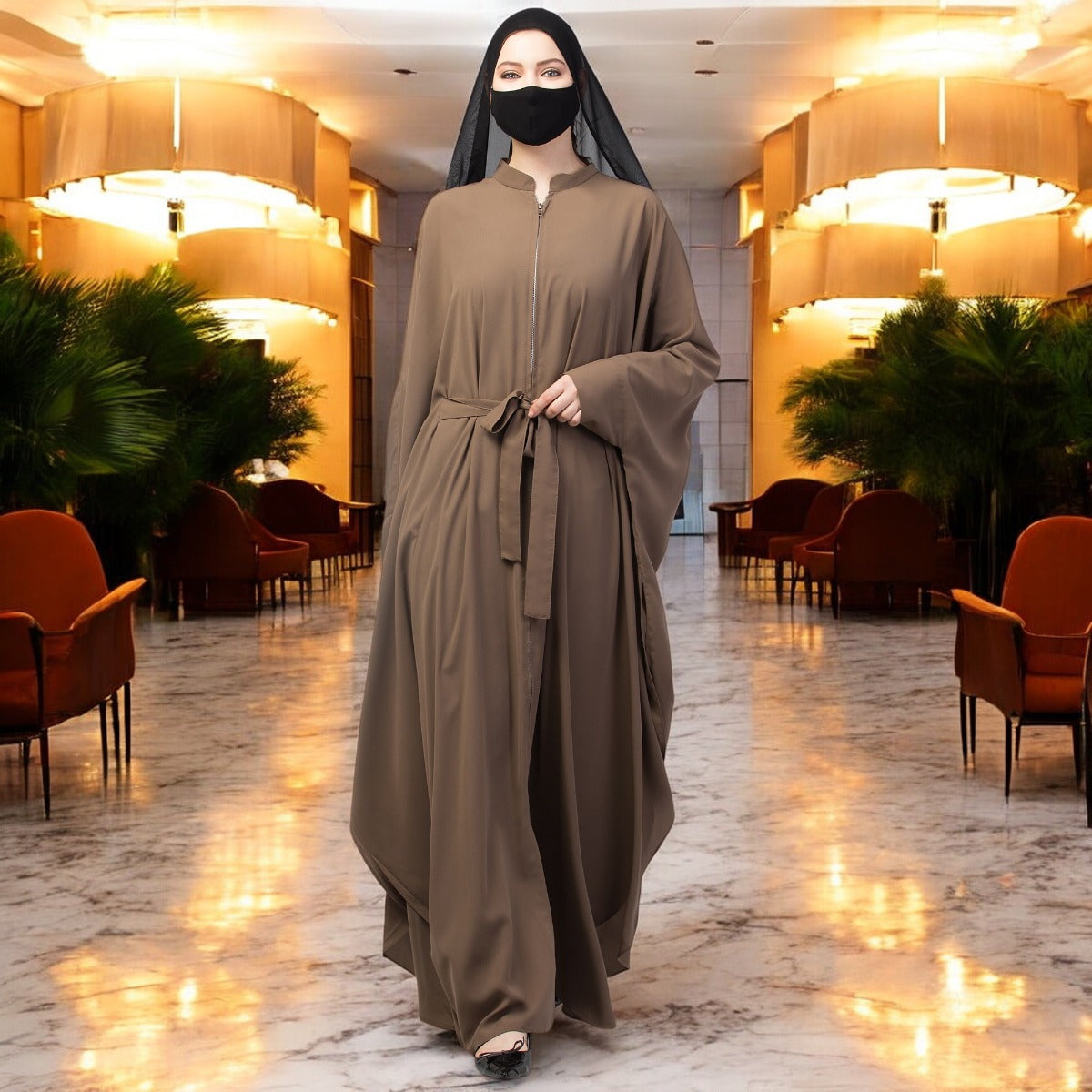 Front Open Kaftan Abaya With Zipper