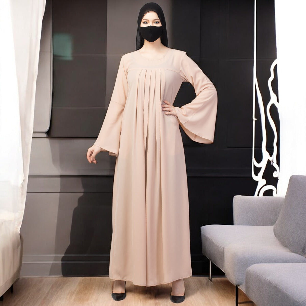 Designer Abaya With Pleats & Belt