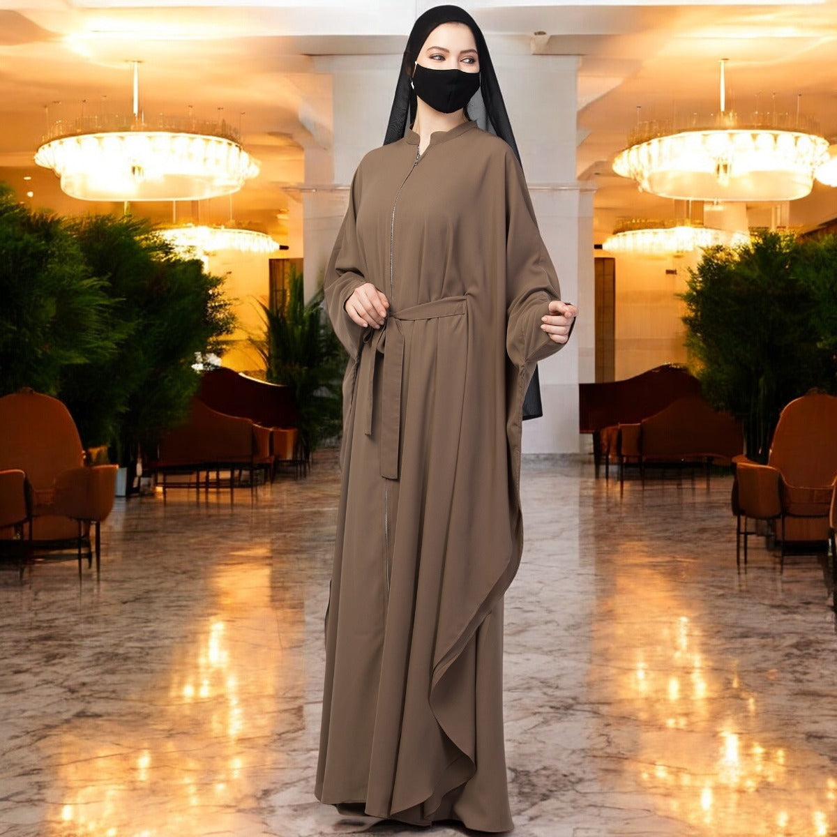 Front Open Kaftan Abaya With Zipper