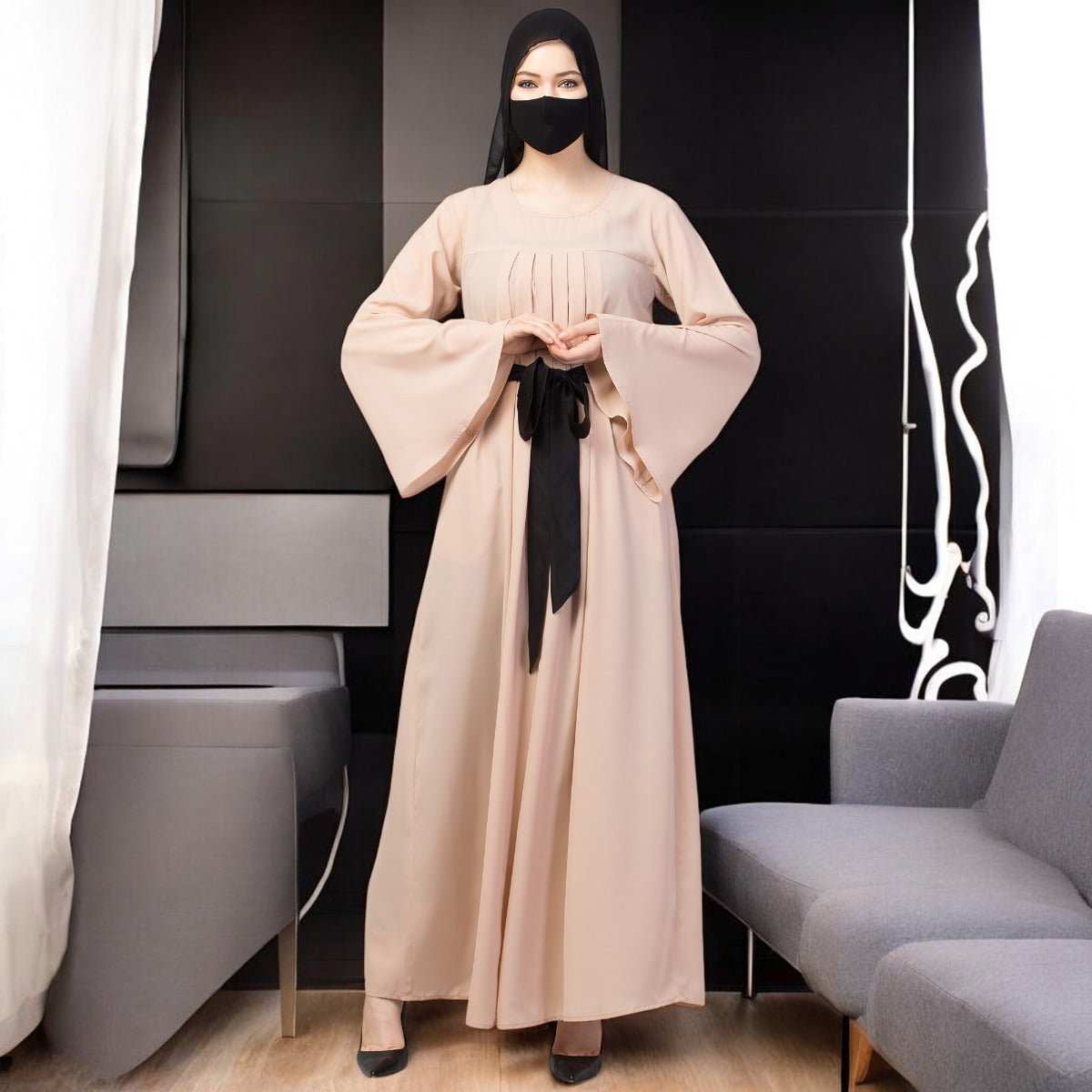 Designer Abaya With Pleats & Belt