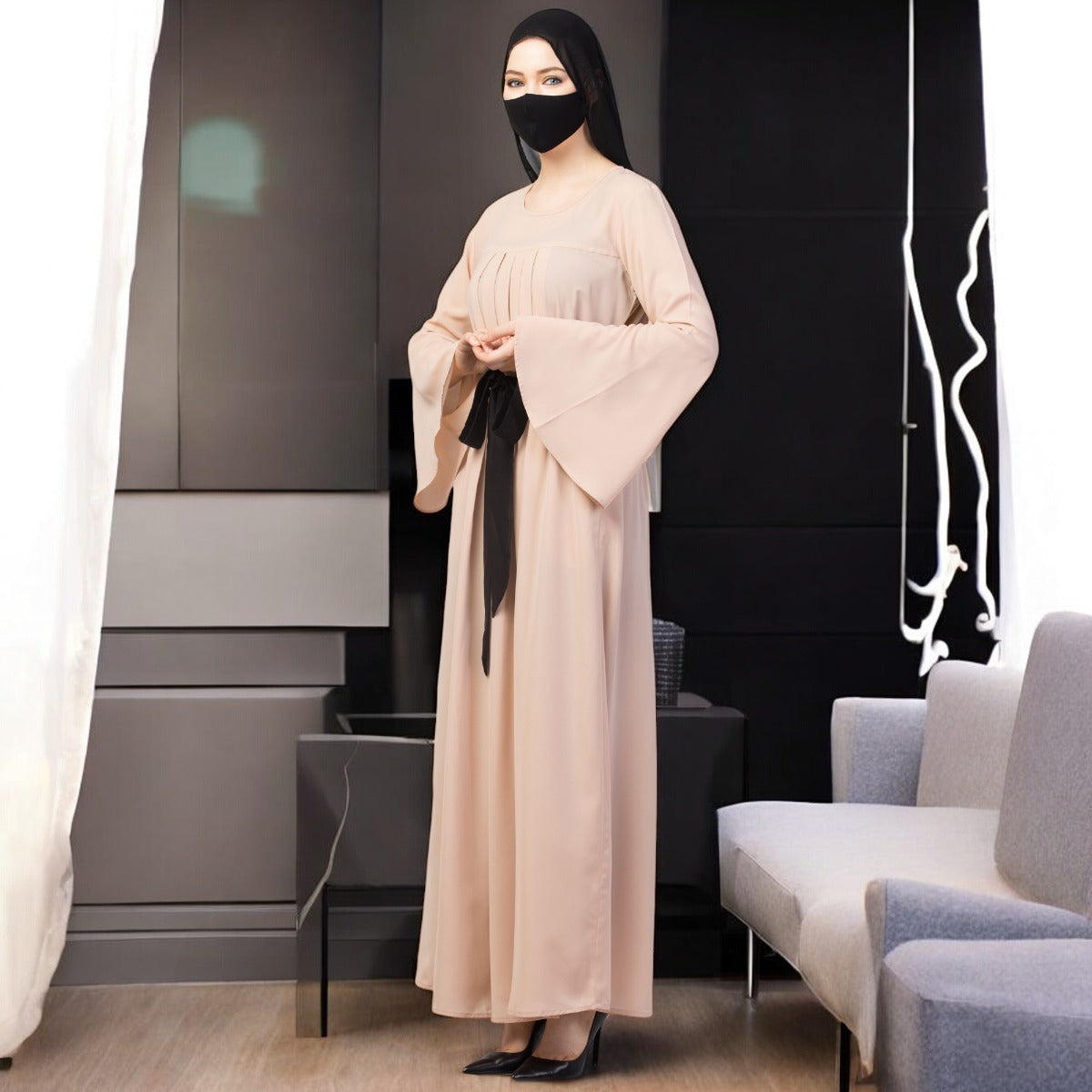 Designer Abaya With Pleats & Belt