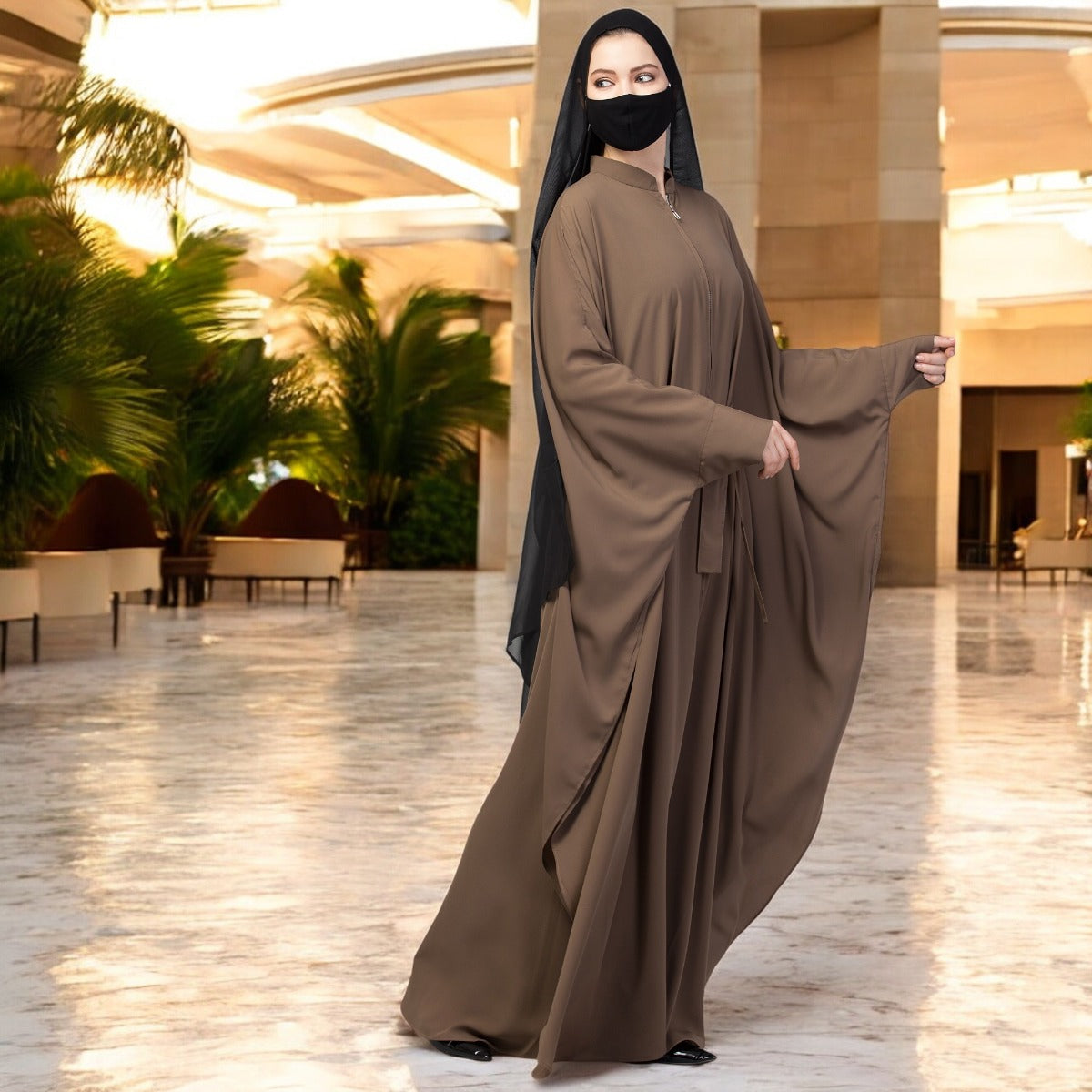 Front Open Kaftan Abaya With Zipper