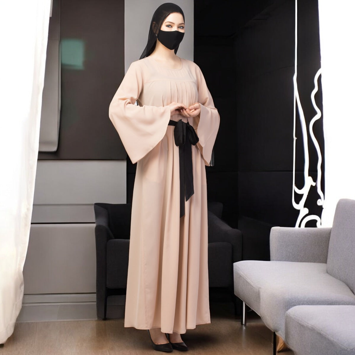 Designer Abaya With Pleats & Belt